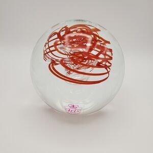 Iris Bohemia Crystal Art Red Swirls Clear Glass Handmade 15" Vintage NIB